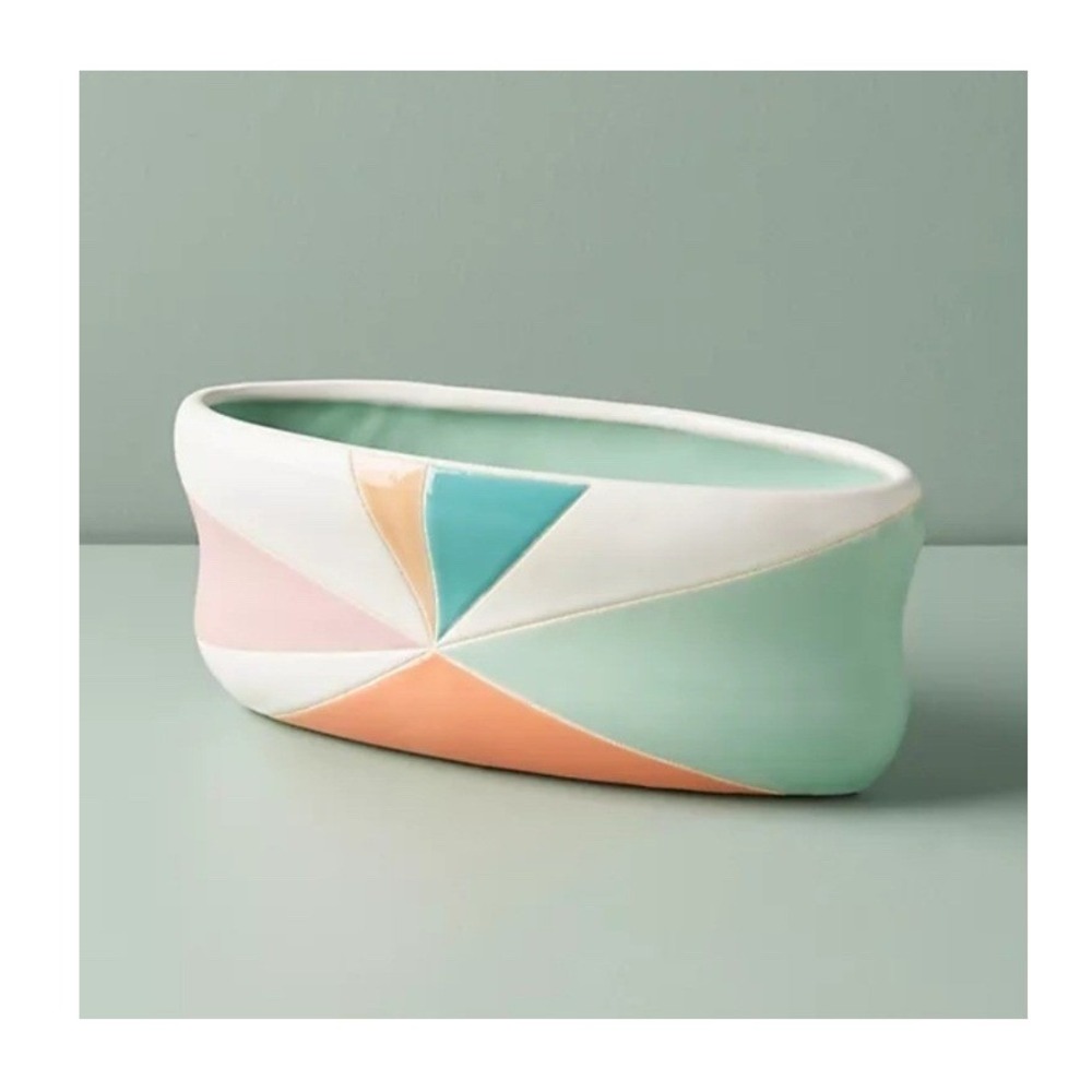 NEW Anthropologie Sunny Pot Turquoise Orange Pink Flower Pot Ceramic